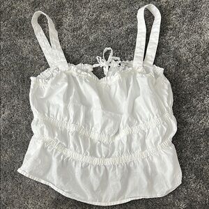 Madewell White Ruched Ruffled Camisole